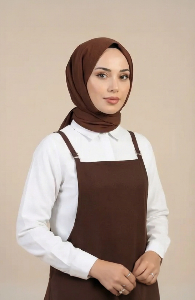 Kadın Acı Kahverengi Basic Ayarlanabilir Askılı Jile Elbise