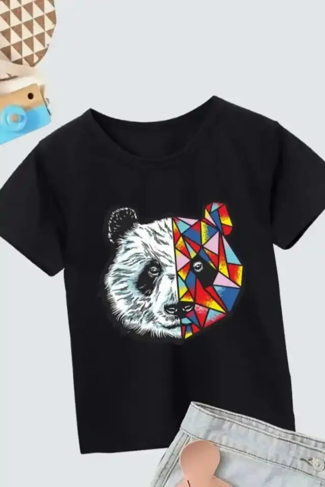 Unisex Çocuk Baskılı T-Shirt - Siyah
