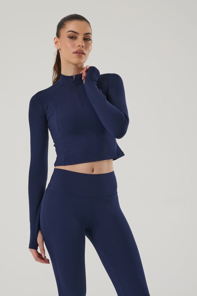 KADIN UZUN KOLLU CROP SPOR ÜST 4018-E Lacivert - S