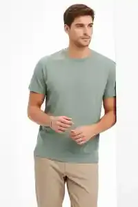 Erkek Bisiklet Yaka Yazlık Kısa kol Düz Tişört Regular Kalıp T-shirt - Mint Yeşili