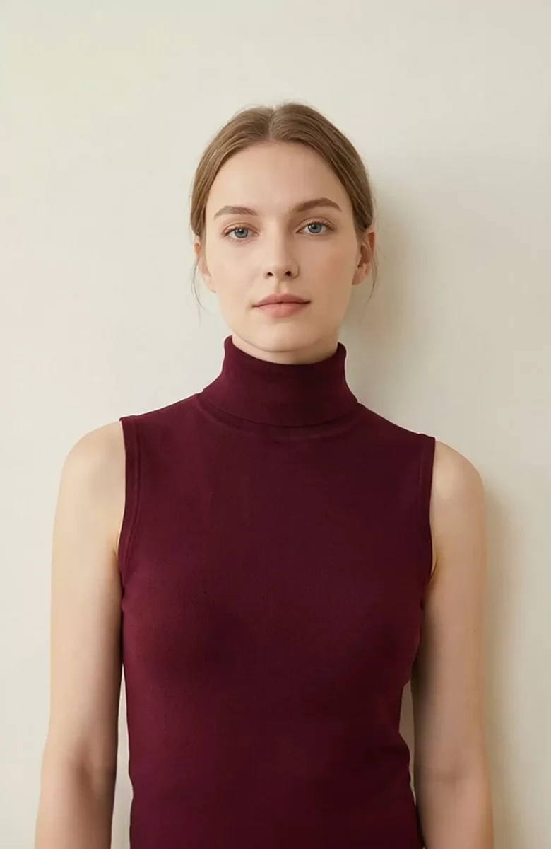 Kadın Bordo Kolsuz Balıkçı Yaka Basic Bluz
