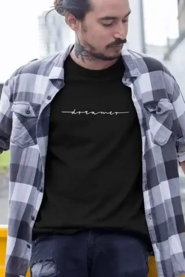Erkek Tişört Yazlık Bisiklet Yaka Baskılı Kısa kol T-Shirt - Siyah