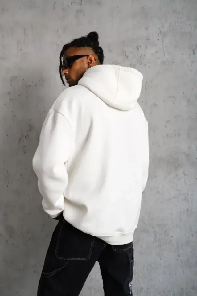 3 İplik Kapşonlu Sweatshirt Hoodie - Beyaz