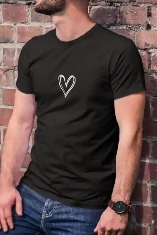 Erkek Kısa Kol Yazlık Tişört Bisiklet Yaka Baskılı Oversize T-Shirt - Siyah