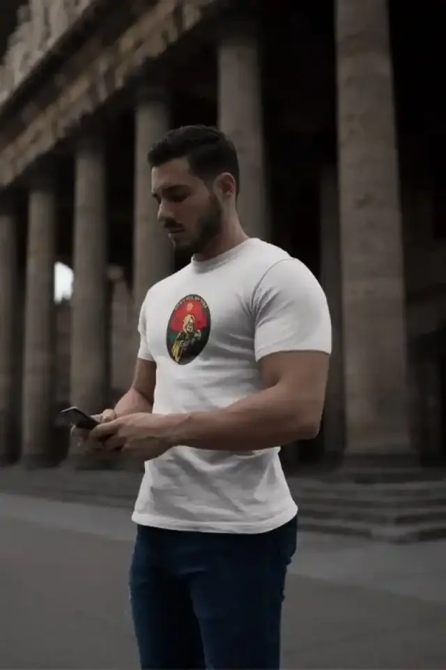 Erkek Kısa Kol Yazlık Tişört Bisiklet Yaka Baskılı Oversize T-Shirt - Beyaz
