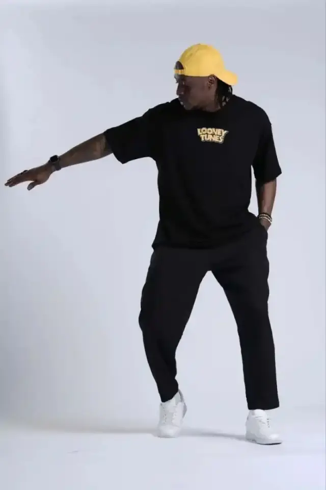 Erkek Kısa Kol Yazlık Tişört Bisiklet Yaka Baskılı Oversize T-Shirt - Siyah
