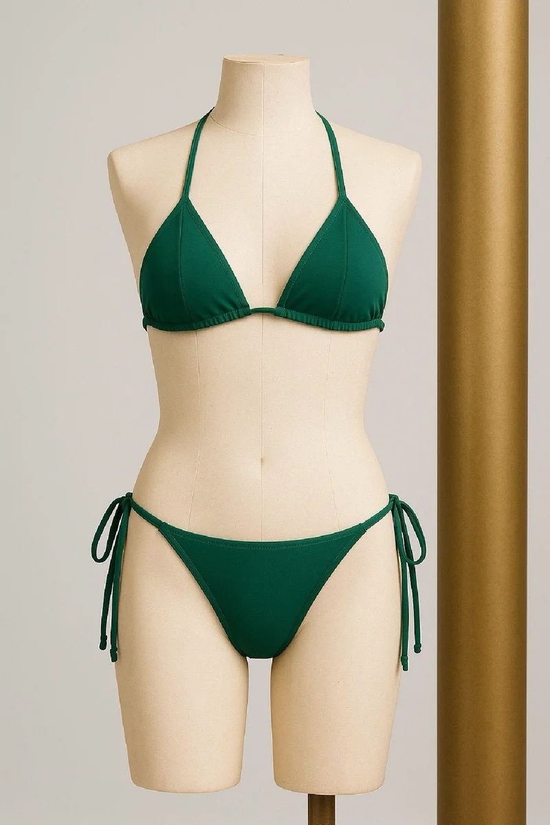 Kadın Yeşil Yandan ve Boyundan Bağlamalı Bikini Mayo Takımı – Modern, Konforlu ve Günlük Kombinlere Uygun