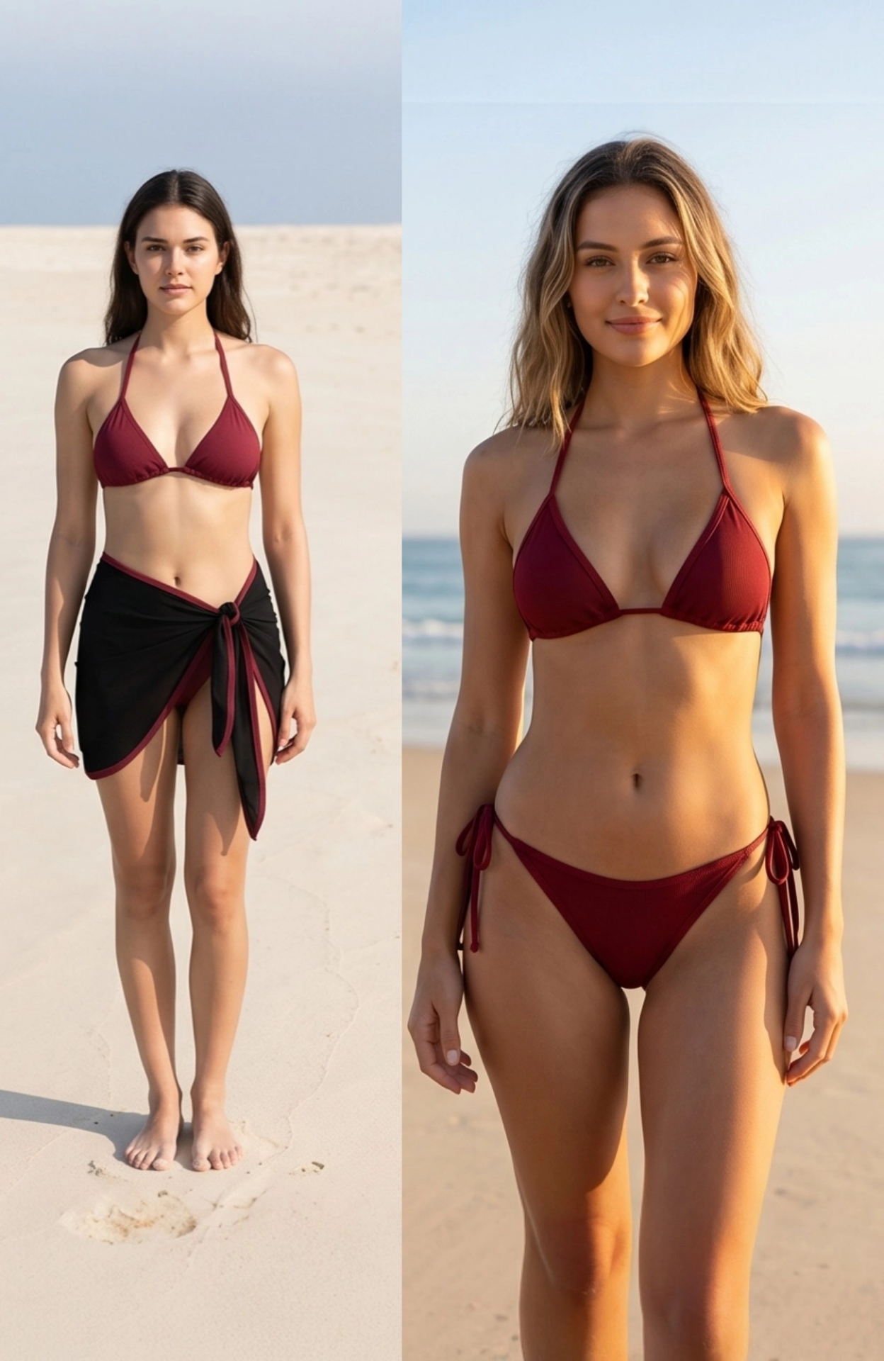 Kadın Bordo Siyah Pareolu Yandan ve Boyundan Bağlamalı 3'lü Bikini Takımı – Modern, Konforlu ve Günlük Kombinlere Uygun