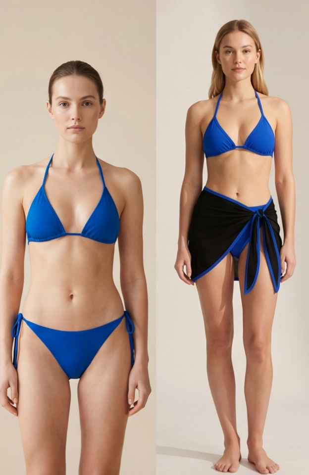 Kadın Mavi Pareolu Yandan ve Boyundan Bağlamalı 3'lü Bikini Takımı – Modern, Konforlu ve Günlük Kombinlere Uygun