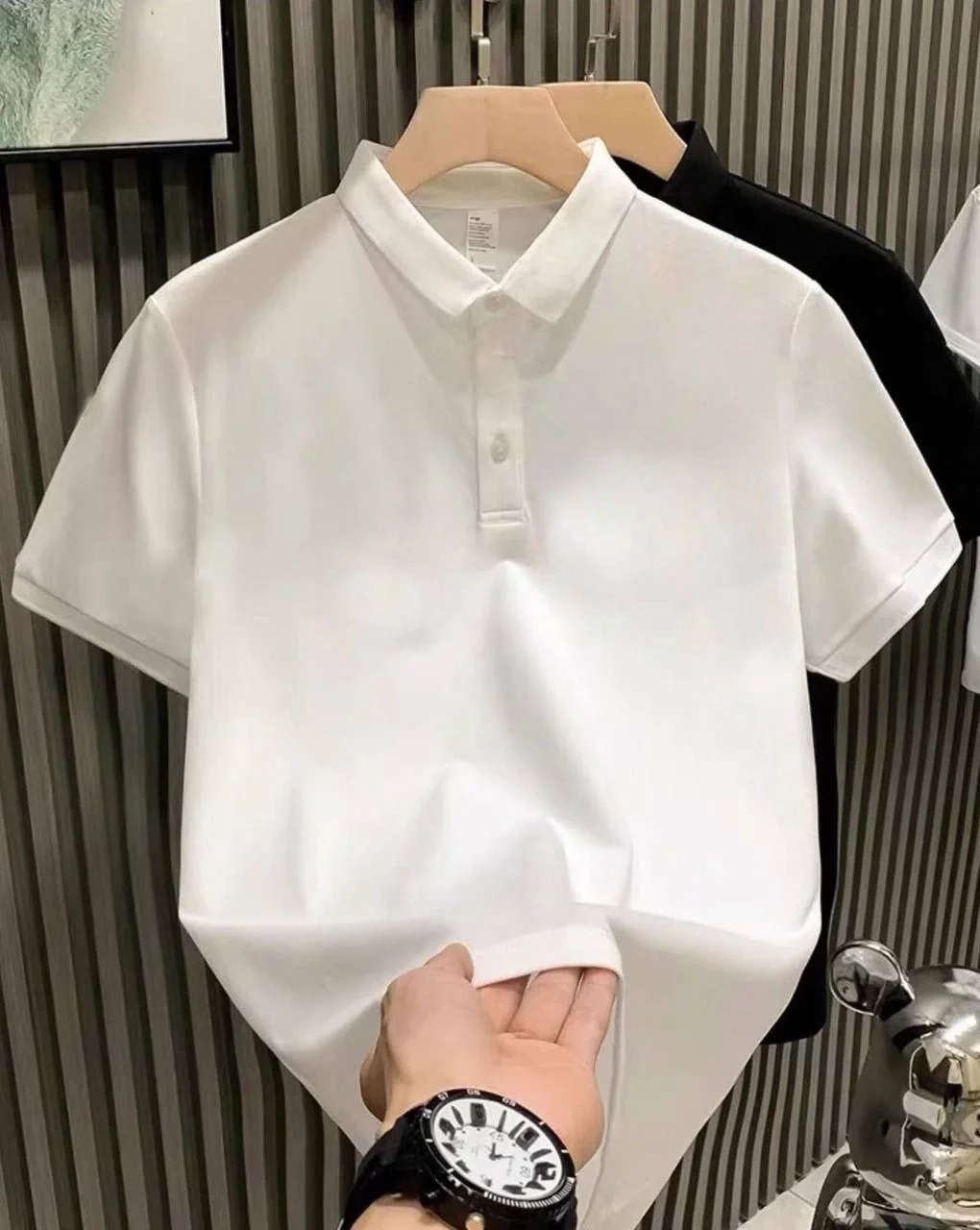 Erkek Polo Yaka Tişört Düğmeli Pike Düz T-Shirt - Beyaz