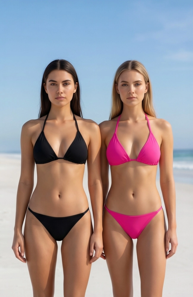 Kadın Siyah ve Fuşya Minimal Kesim Üçgen Bikini Üstü – Modern ve Şık Tasarım