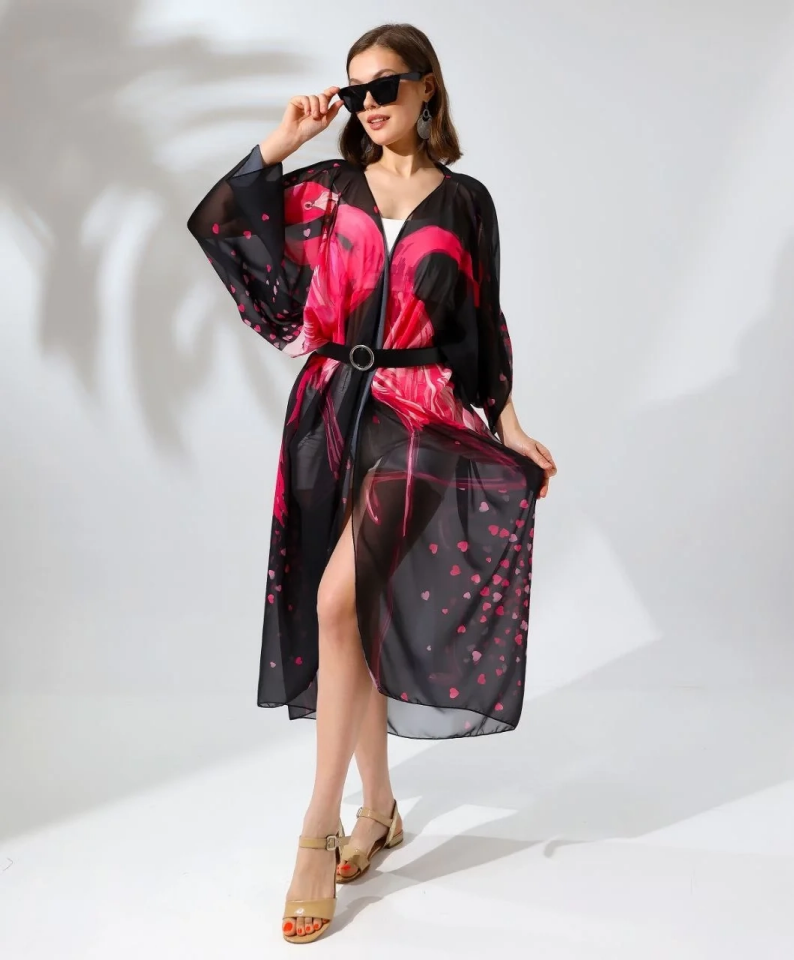 Kadın Rahat Kesim Şifon Kimono - Siyah