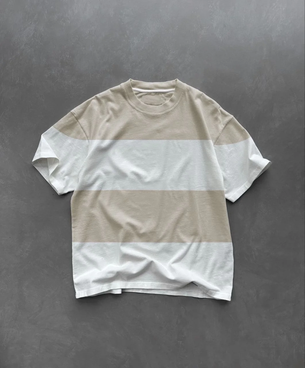 Erkek  Kısa kol  Bisiklet Yaka Parçalı T-Shirt - Bej