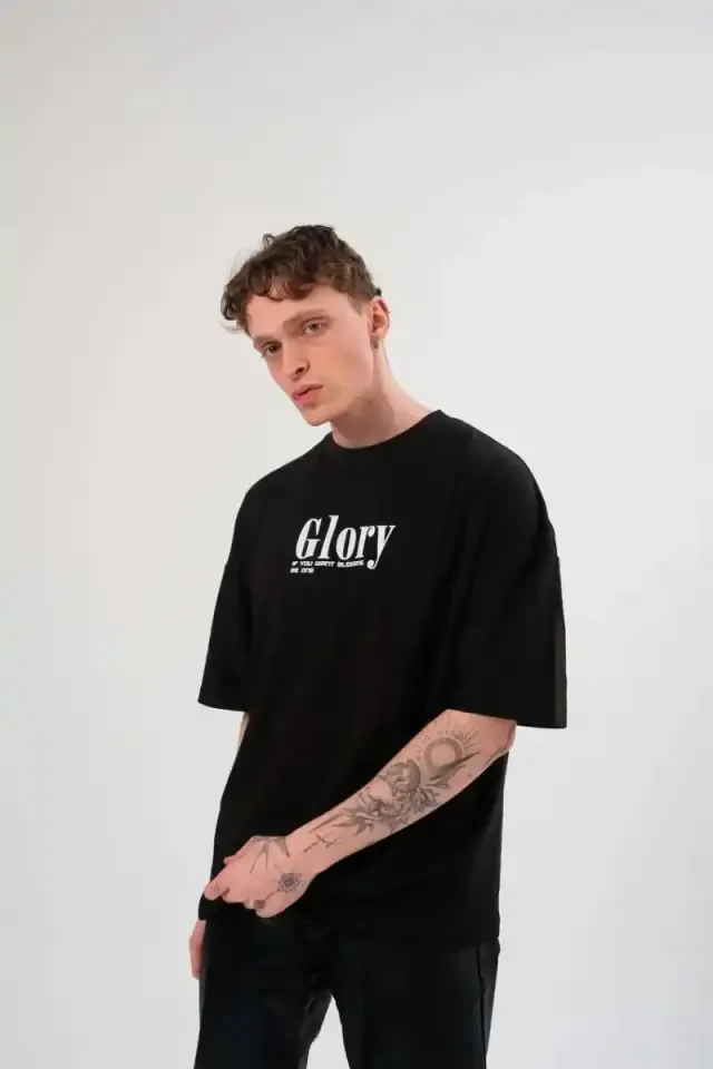 Erkek Tişört Yazlık Bisiklet Yaka Baskılı Kısa kol T-Shirt - Siyah