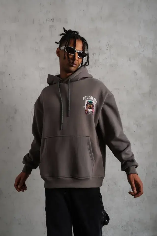 Erkek SCHOOL BOY Baskılı Kapüşonlu Sweat - Gri