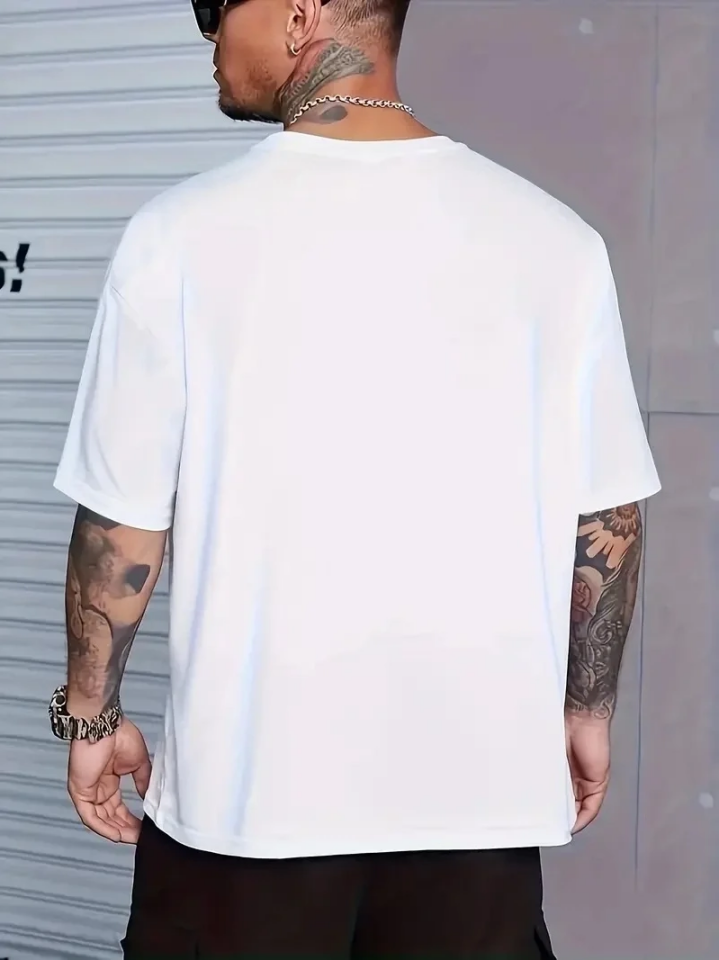 Erkek Baskılı Tişört Kısa Kol Bisiklet Yaka Regular fit Rahat kalıp T-Shirt - Beyaz