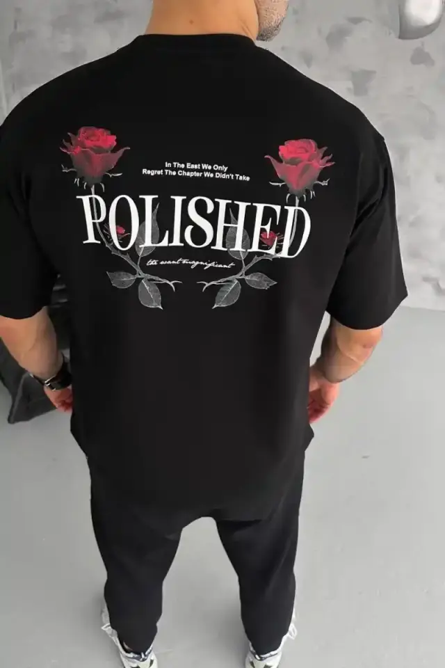 Erkek Kısa Kol Yazlık Tişört Bisiklet Yaka Baskılı Oversize T-Shirt - Siyah