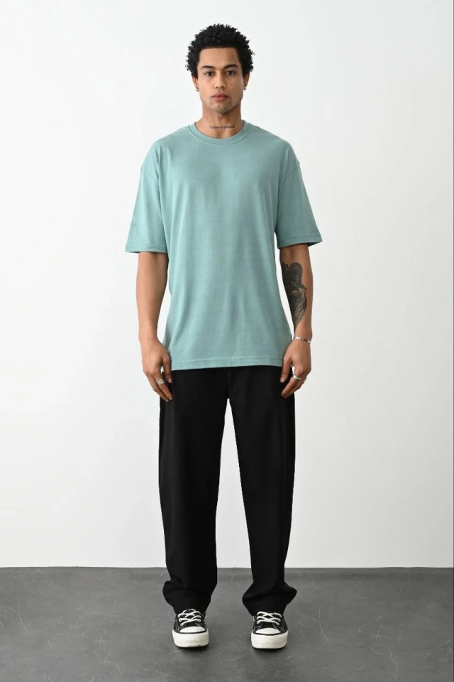 Erkek Tişört Düz Basic Penye Yazlık Bisiklet Yaka Kısa Kol T-Shirt - Mint Yeşili