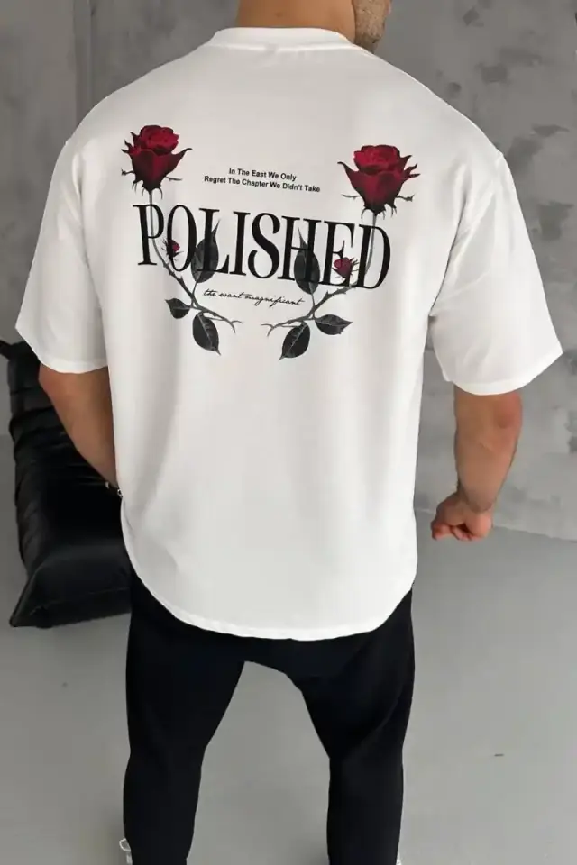 Erkek Kısa Kol Yazlık Tişört Bisiklet Yaka Baskılı Oversize T-Shirt - Beyaz