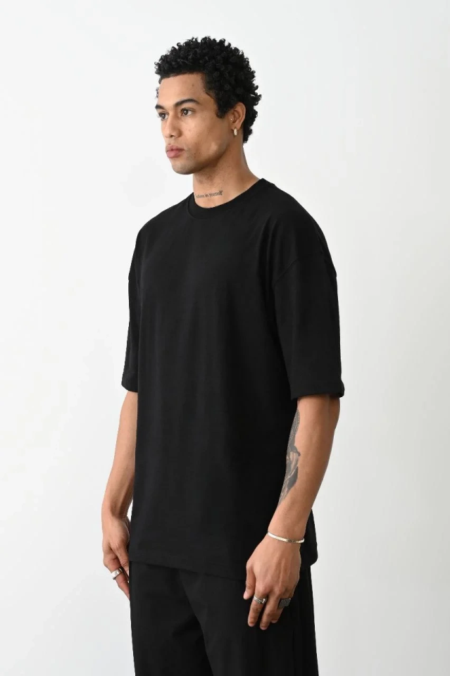 Erkek Tişört Düz Basic Penye Yazlık Bisiklet Yaka Kısa Kol T-Shirt - Siyah