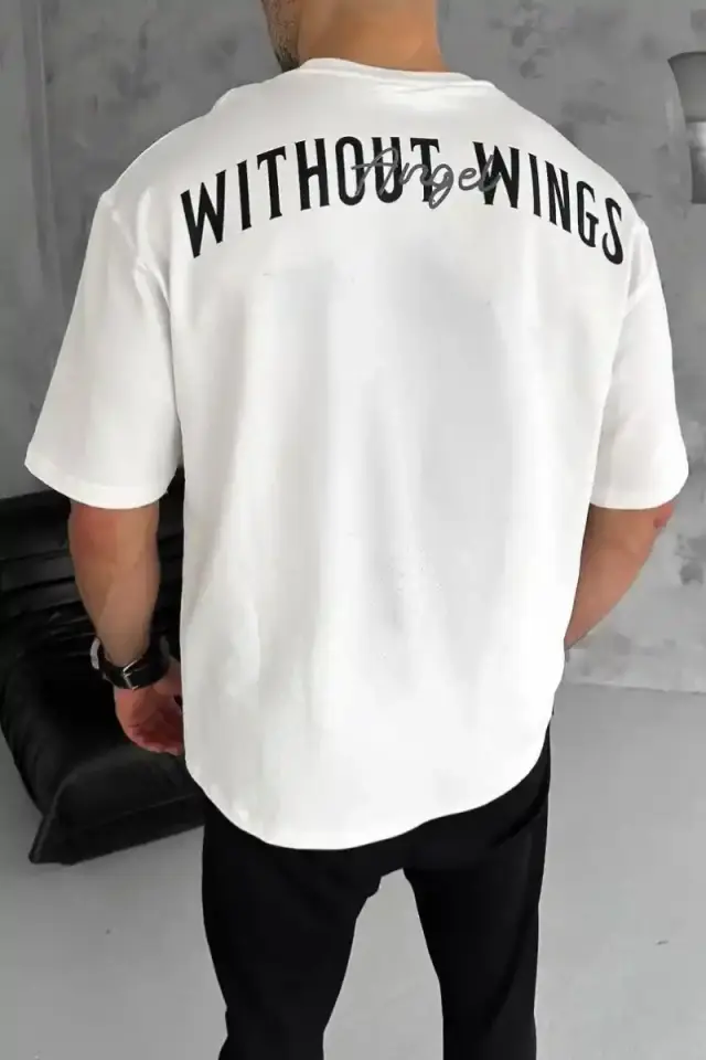Erkek Kısa Kol Yazlık Tişört Bisiklet Yaka Baskılı Oversize T-Shirt - Beyaz