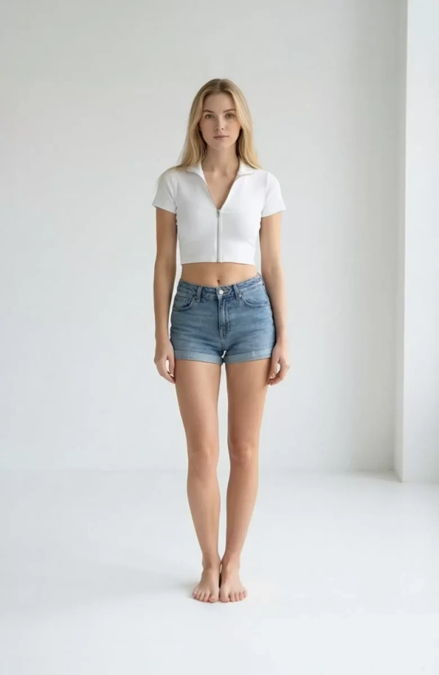 Kadın Beyaz Yarım Fermuarlı ve Kısa Kollu Crop Top Bluz – Şık, Rahat ve Kolay Kombinlenebilir