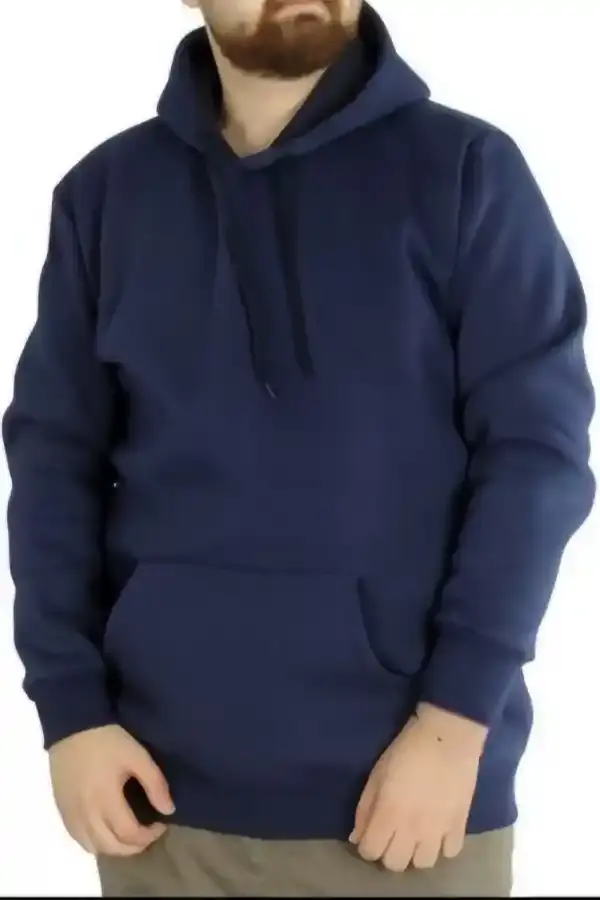Erkek 3 İplik Pamuklu Kapüşonlu Cepli Oversize Hoodie Sweatshirt - Lacivert