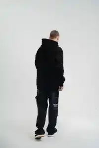 Erkek 3 İplik Pamuklu Oversize Kapüşonlu Nakışlı Hoodie SweatShirt - Siyah