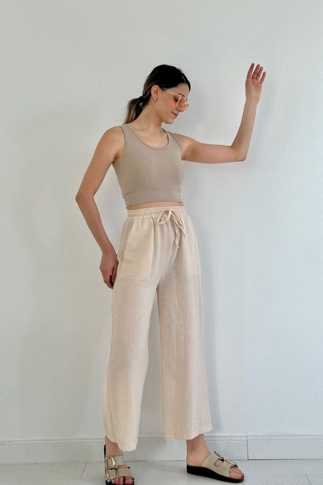 Bej Keten Pantolon