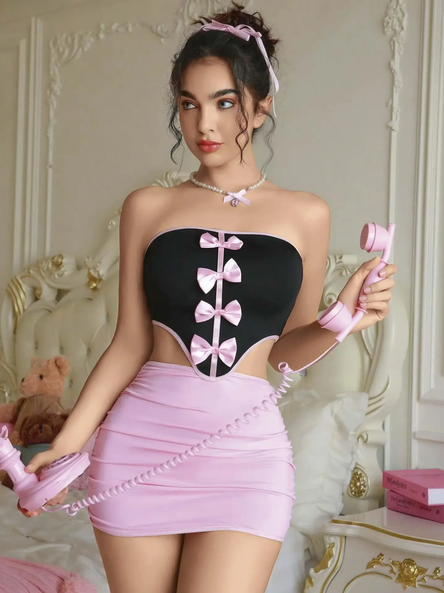 Morliva Kadın Pembe Etekli Fiyonk Detaylı Fantezi Elbise 2154