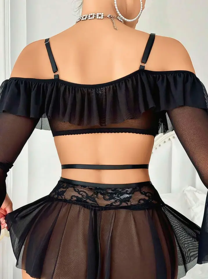 Morliva Kadın Siyah Etek Bustiyer Sexy Gecelik Takım 2157