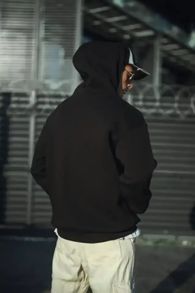 Erkek 3 İplik Pamuklu Kapüşonlu Basic SweatShirt Hoodie - Siyah