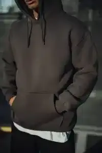 Erkek 3 İplik Pamuklu Kapüşonlu Basic SweatShirt Hoodie - Füme