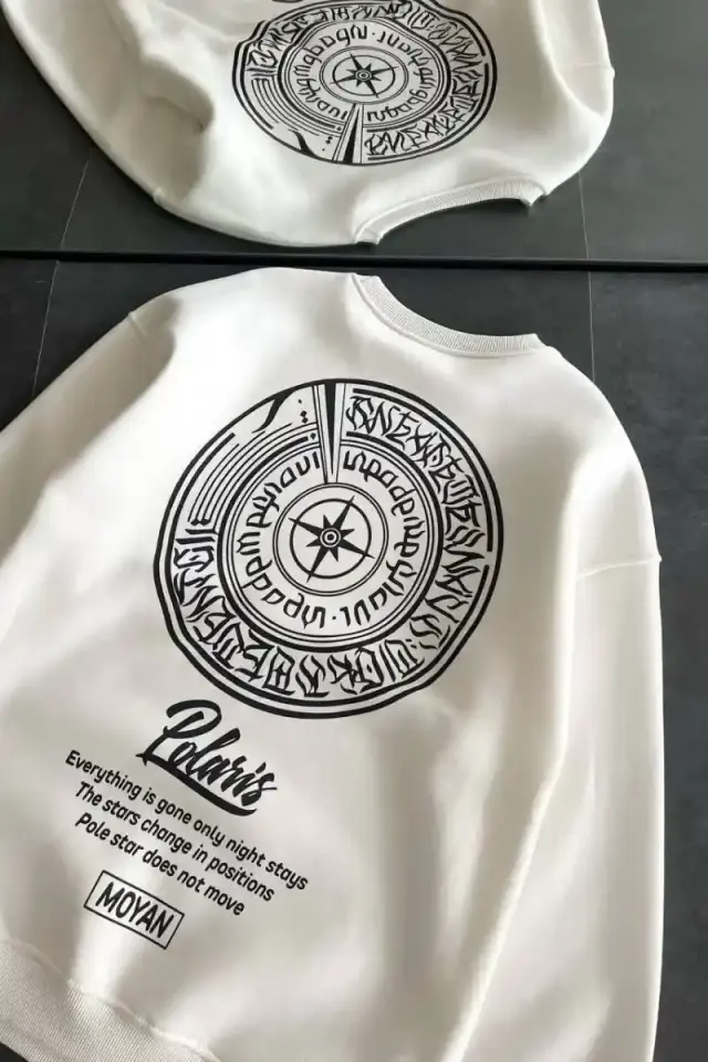 Kadın 3 iplik Pamuklu Bisiklet Yaka Baskılı SweatShirt - Beyaz