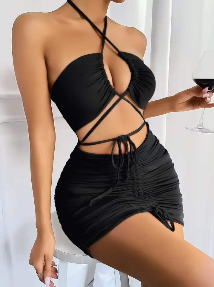 Siyah Şık Fantezi Clup Elbisesi