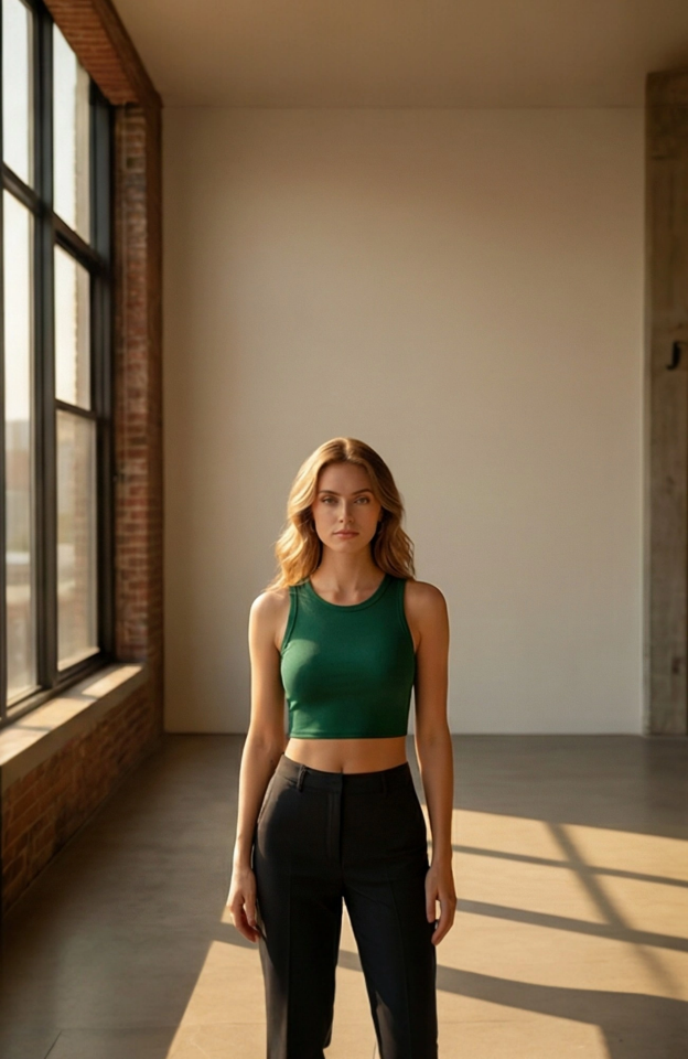 Kadın Yeşil Kare Yaka Crop Top Bluz – Şık, Rahat ve Kolay Kombinlenebilir