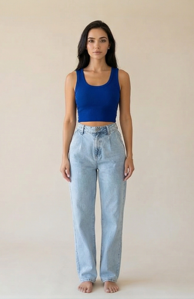 Kadın Lacivert Kare Yaka Crop Top Bluz – Şık, Rahat ve Kolay Kombinlenebilir