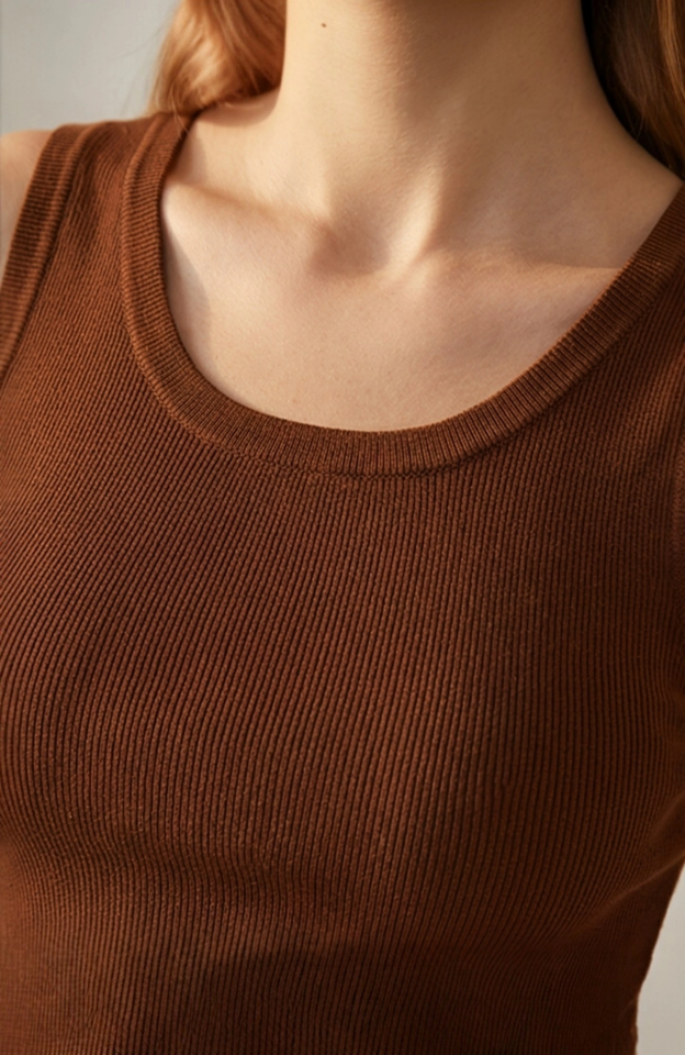 Kadın Kahverengi Kare Yaka Crop Top Bluz – Şık, Rahat ve Kolay Kombinlenebilir
