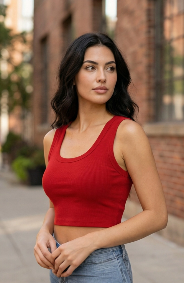 Kadın Kırmızı Kare Yaka Crop Top Bluz – Şık, Rahat ve Kolay Kombinlenebilir