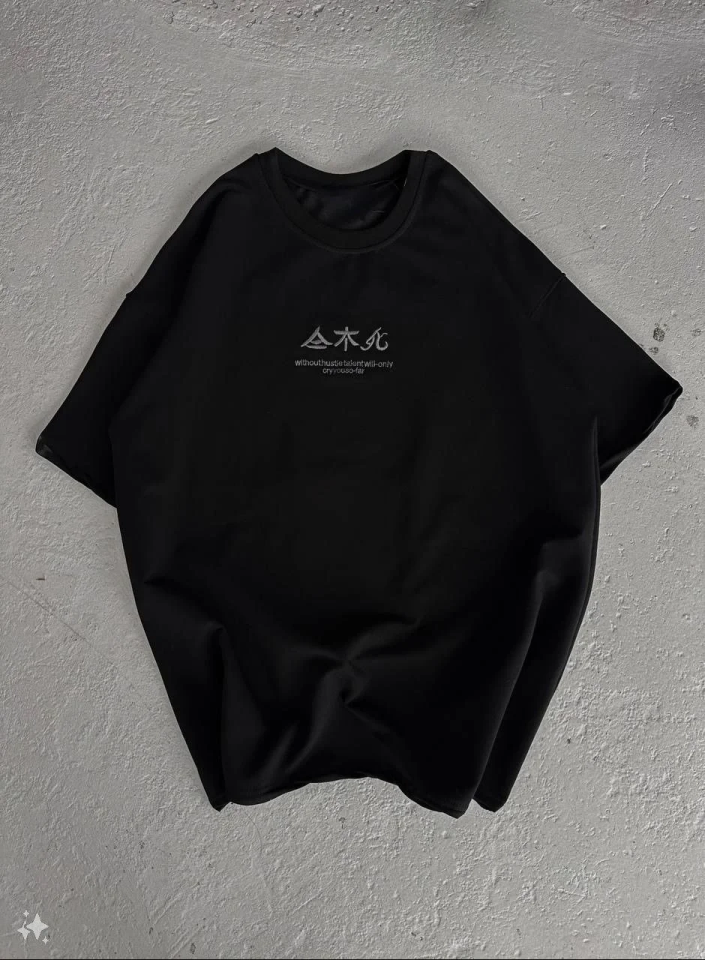 Erkek Baskılı Bisiklet Yaka T-Shirt - Siyah