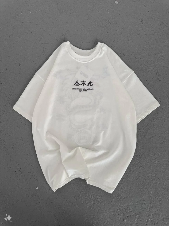 Erkek Bisiklet yaka Baskılı T-Shirt - Beyaz