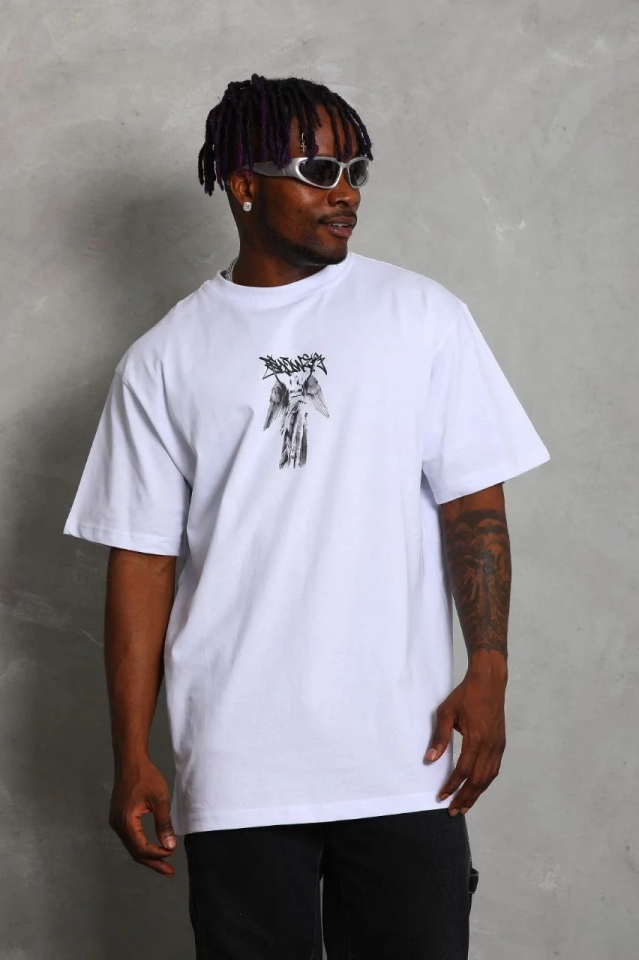 Erkek Kısa kol Baskılı Bisiklet Yaka T-Shirt - Beyaz