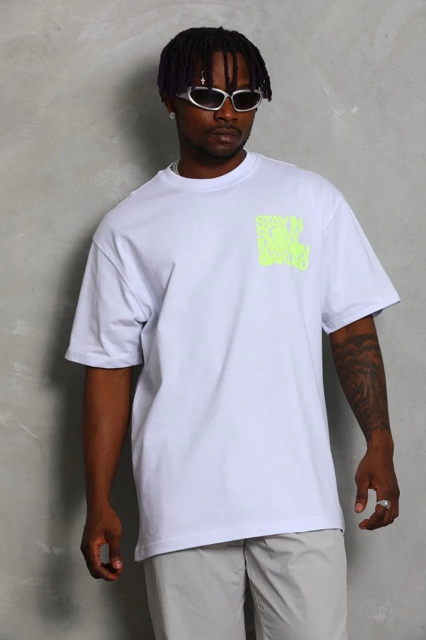 Erkek Kısa kol Baskılı Bisiklet Yaka T-Shirt - Beyaz