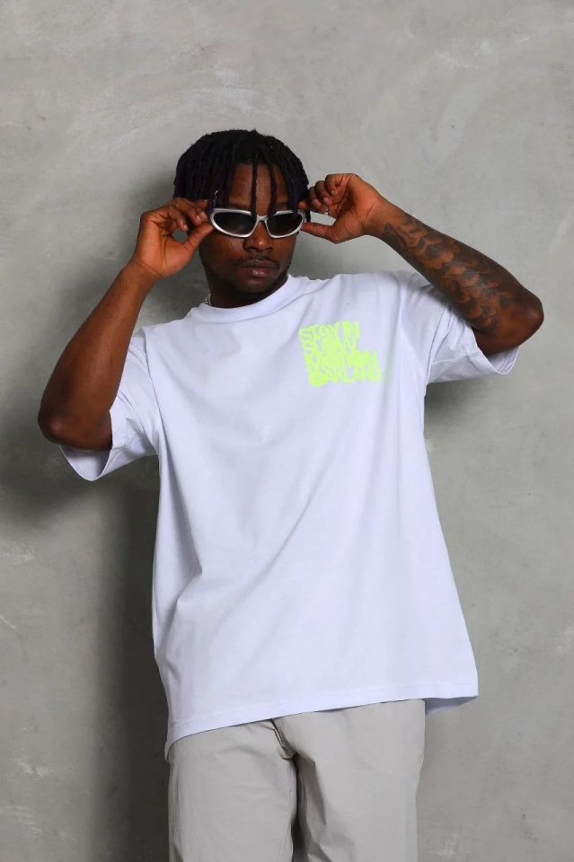 Erkek Kısa kol Baskılı Bisiklet Yaka T-Shirt - Beyaz