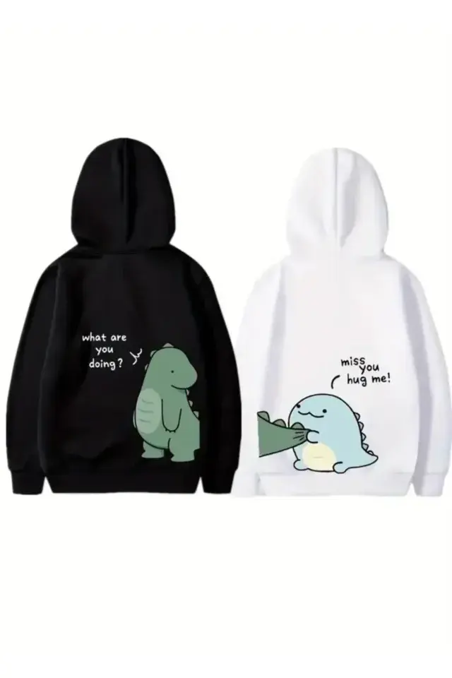 Sevgililer Günü Baskılı Oversize Kapüşonlu Sweatshirt Hoodie - Siyah