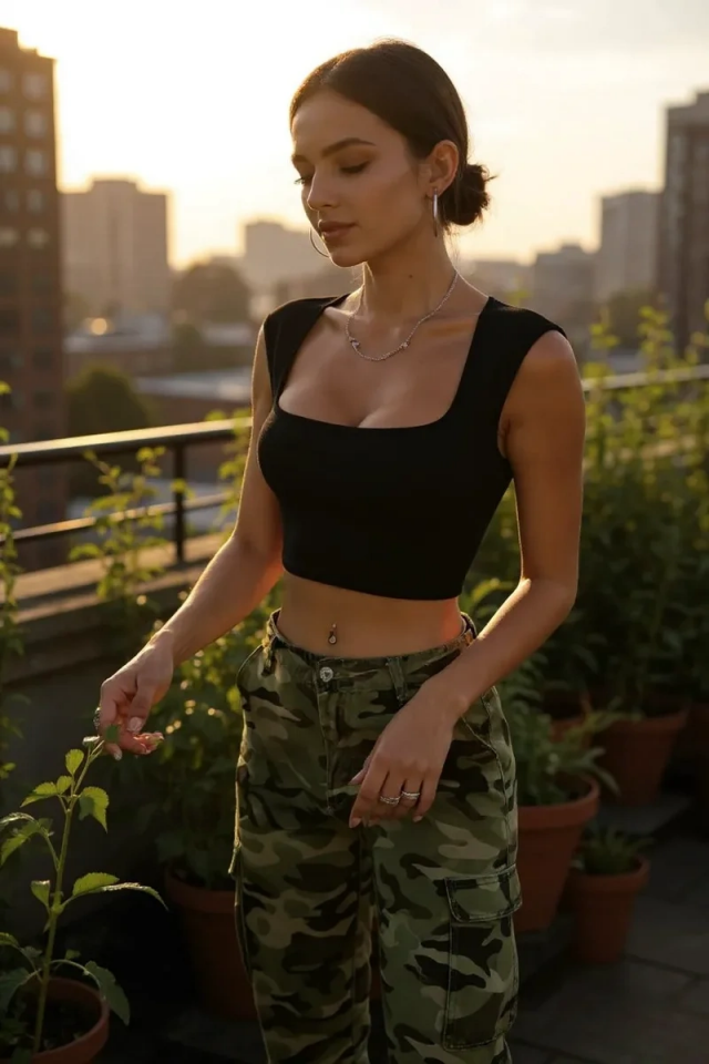 Kadın Siyah Kare Yaka Kalınlaşan Omuz Detaylı Crop Top Bluz