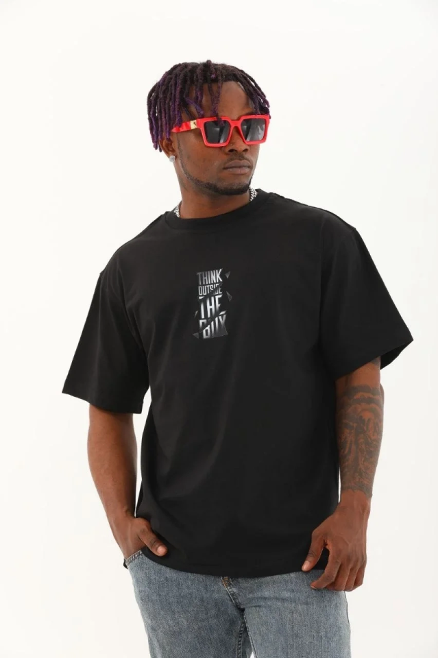 Erkek Kısa kol Baskılı Bisiklet Yaka T-Shirt - Siyah