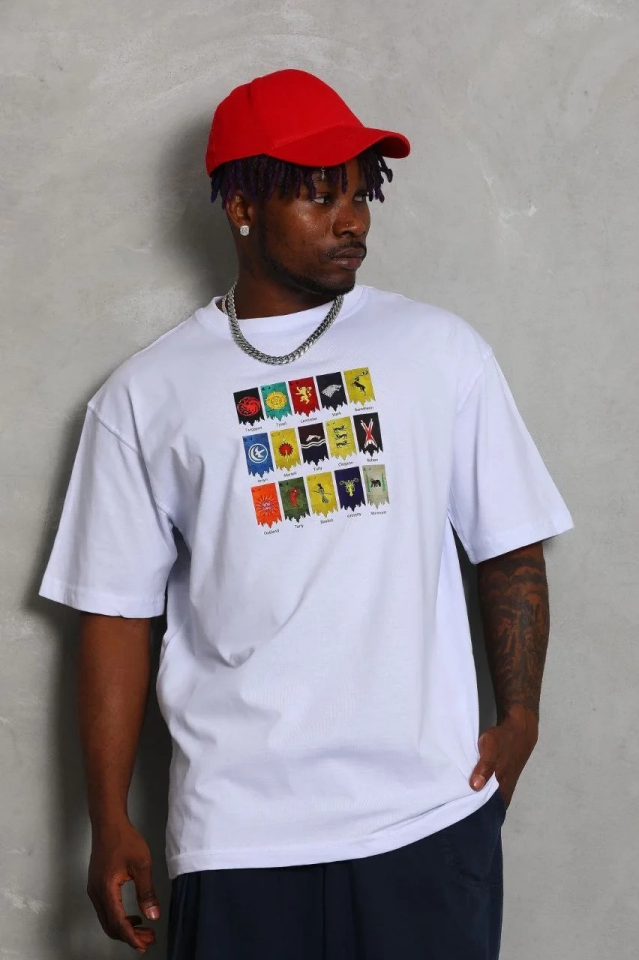 Erkek Kısa kol Baskılı Bisiklet Yaka T-Shirt - Beyaz