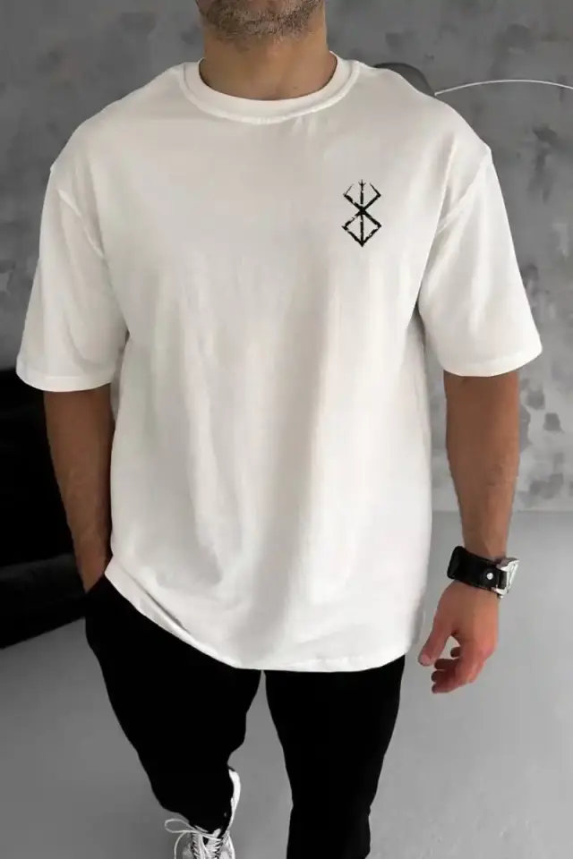 Erkek Kısa Kol Yazlık Tişört Bisiklet Yaka Baskılı T-Shirt - Beyaz