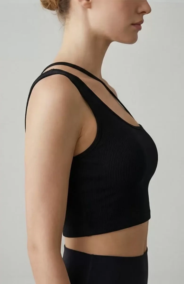 Kadın Siyah Tek Omuzlu Çapraz Askılı Crop Top Büstiyer – Modern ve Şık Tasarım